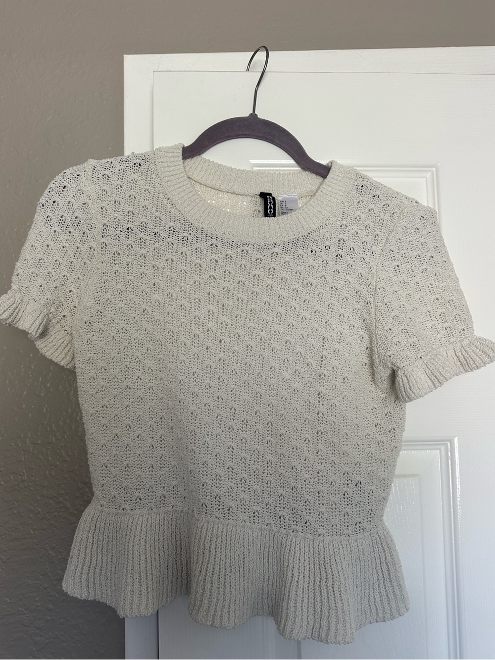 H&M Open-Weave Crewneck Sweater in Off-White